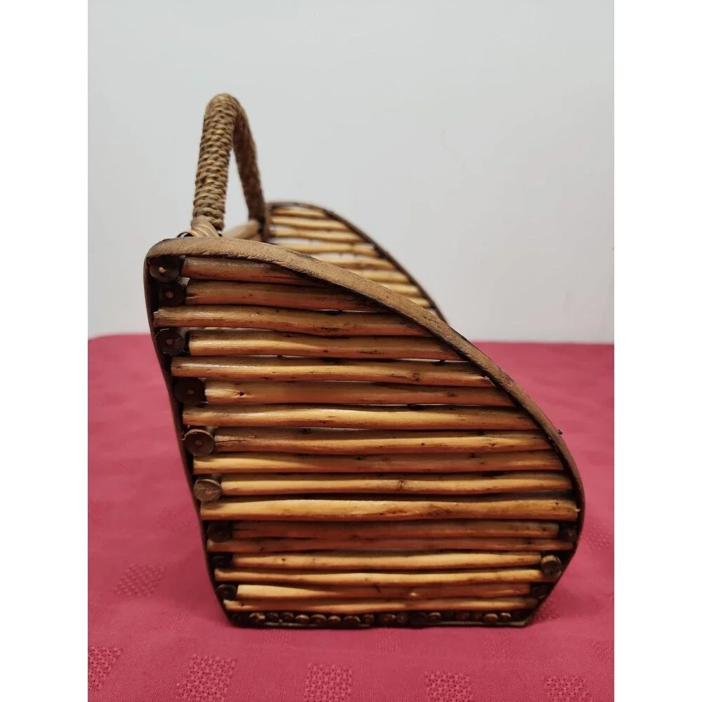 Mid-Century Rustic Twig/Rattan Basket Handmade Farmhouse Cottagecore